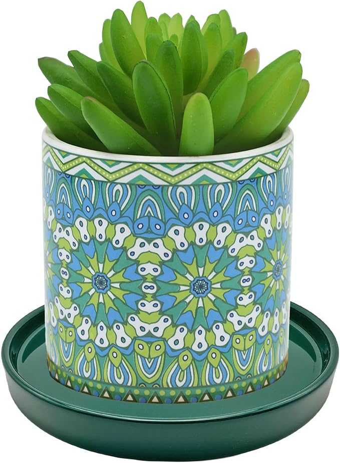 Yukfona 2 Pack Ceramic Plant Saucer Pot Tray 8 Inch, Planter Saucers 4 5 6 7 8 9 10 11 12 Inch for Indoors Outdoor, Durable Sturdy Flower Drainage Tray for Glazed Pots Base (8.5 Inch Green)