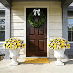 INXUGAO Artificial Hanging Flowers with Basket for Outdoor, Fake Hydrangea UV Resistant Arrangements in Pot Planter Spring Summer Decor for Porch Garden Yard(Yellow White)