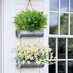 24 Bundles Outdoor Artificial Boxwood UV Resistant Fake Stems Plants, Faux Plastic Greenery for Indoor Outside Hanging Plants Garden Porch Window Box Home Wedding Farmhouse Décor