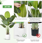 Artificial Bird of Paradise Plant 4Ft Tall Fake Tropical Palm Tree Large Fake Plants with 9 Silk Banana Leaves Faux Plant Indoor Decor Trees with White Pot for Home Bedroom Living Room Office
