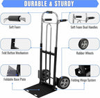 Folding Hand Truck Dolly - 600 LB Capacity, Heavy-Duty Wheels and Compact Design for Moving Heavy Loads in Warehouses, Offices, Homes, and Shopping
