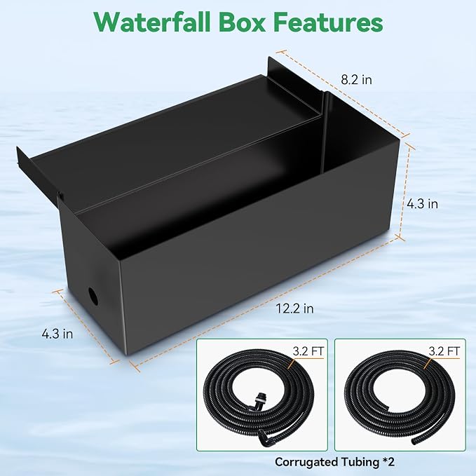 POPOSOAP Pond Waterfall Box with Pump Kit, 11.8inch 304 Stainless Steel Pond Waterfall Spillway with 40W 660GPH Pump for Ponds, All-in-l Pond Spillway for Garden Waterfall Water Feature-P43X