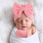 BQUBO Baby Turban Hats and Mittens Set Newborn Infant Hospital Hats Caps with Bows for Baby Boys Girls 0-12 Months