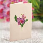 Freshcut Paper Pop Up Cards, Mini Orchid Oasis (Set of 2), 6 Inch Mini Sized Forever Flower Bouquet 3D Popup Greeting Cards, Birthday Card, Get Well Gifts, Blank Notecard & Envelope