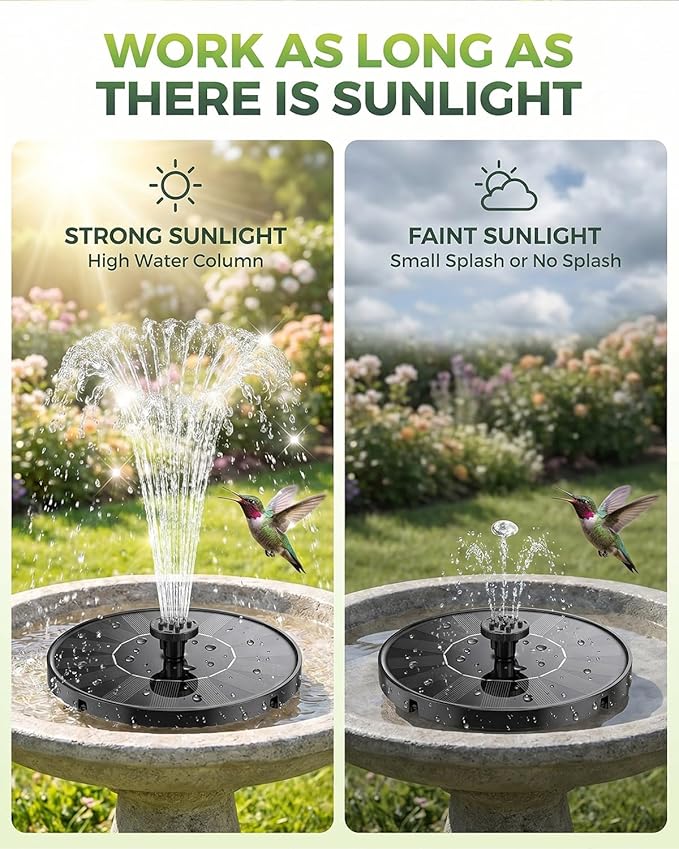 Solar Fountain for Bird Bath, 2026 Upgrade Solar Bird Bath Water Fountain with 7 Nozzle, 4 Fixed Pipe, Outdoor Standing Floating 1.4W Solar Powered Water Fountain for Garden, Pond, Pool, Tank (6.3 in)