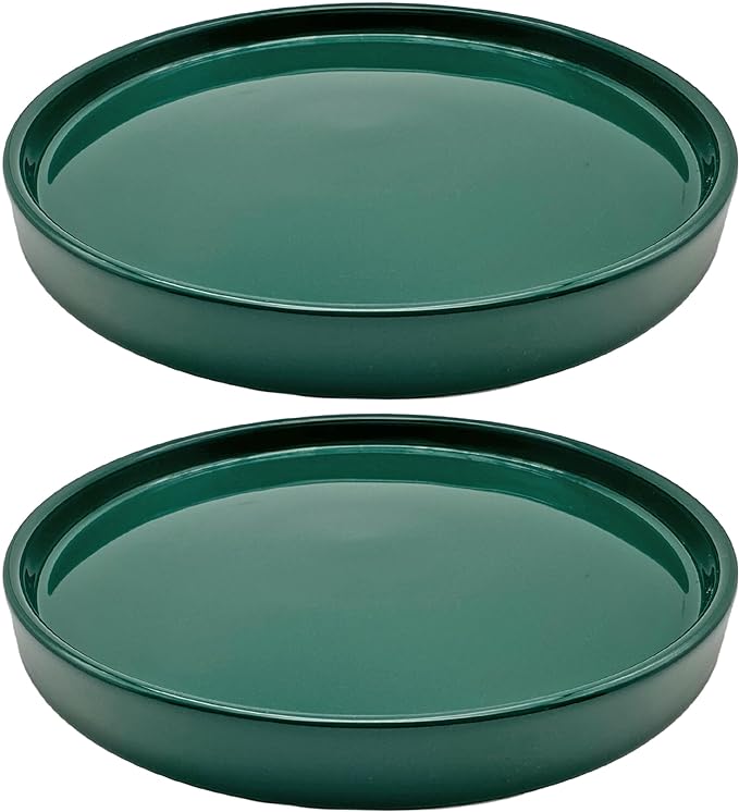 Yukfona 2 Pack Ceramic Plant Saucer Pot Tray 8 Inch, Planter Saucers 4 5 6 7 8 9 10 11 12 Inch for Indoors Outdoor, Durable Sturdy Flower Drainage Tray for Glazed Pots Base (8.5 Inch Green)