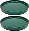 Yukfona 2 Pack Ceramic Plant Saucer Pot Tray 8 Inch, Planter Saucers 4 5 6 7 8 9 10 11 12 Inch for Indoors Outdoor, Durable Sturdy Flower Drainage Tray for Glazed Pots Base (8.5 Inch Green)