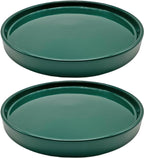 Yukfona 2 Pack Ceramic Plant Saucer Pot Tray 8 Inch, Planter Saucers 4 5 6 7 8 9 10 11 12 Inch for Indoors Outdoor, Durable Sturdy Flower Drainage Tray for Glazed Pots Base (8.5 Inch Green)
