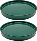 2 Pack Ceramic Plant Saucer Pot Tray 7 Inch, Planter Saucers 4 5 6 7 8 9 10 11 12 13 Inch for Indoors Outdoor, Durable Sturdy Flower Drainage drip Water Tray for Glazed Pots Base (7 Inch-Green)