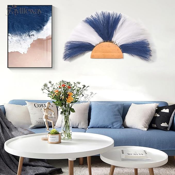 50PCS Pampas Grass Decor, 17" Pampas Grass, Fluffy Small Pampas Grass for Vase Filler Home Wedding Wall Table Party Decoration（Blue&White）