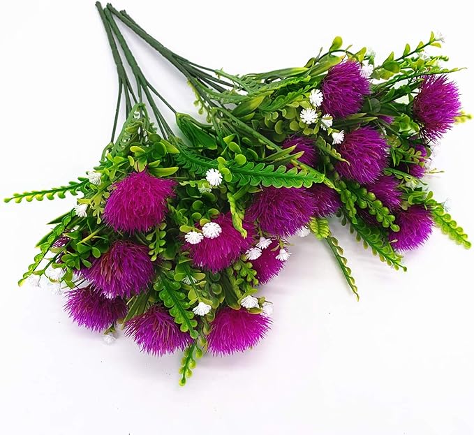 Artificial Dandelion Plants Decor, Fake Plastic Flowers Shrubs Bushes Grass for Indoor Outdoor Home Garden Wedding Party Table Centerpieces Arrangements Decoration Planting Filler Fuchsia 4 Pack