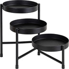 Kate and Laurel Finn Modern Tri-Level Metal Plant Stand, 7.25 x 7.25 x 10, Black, Indoor Multi-Tiered Plant Stand for Tabletop