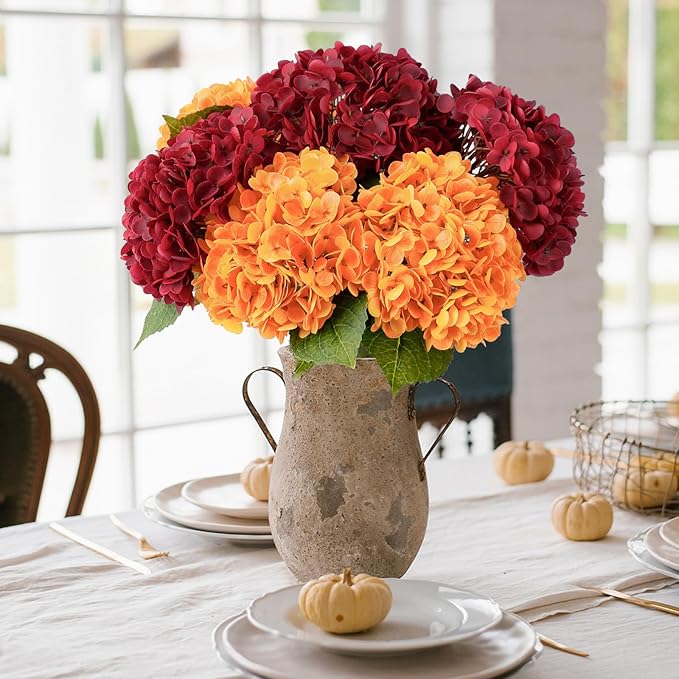 Leftover 3 Pcs Fall Hydrangea Artificial Flowers,21" Real Touch Faux Hydrangea Flowers and 3 PCS Butterflies Fall Hydrangea Stems,Fall Floral Arrangement Centerpiece Table,Wedding,Home Decor