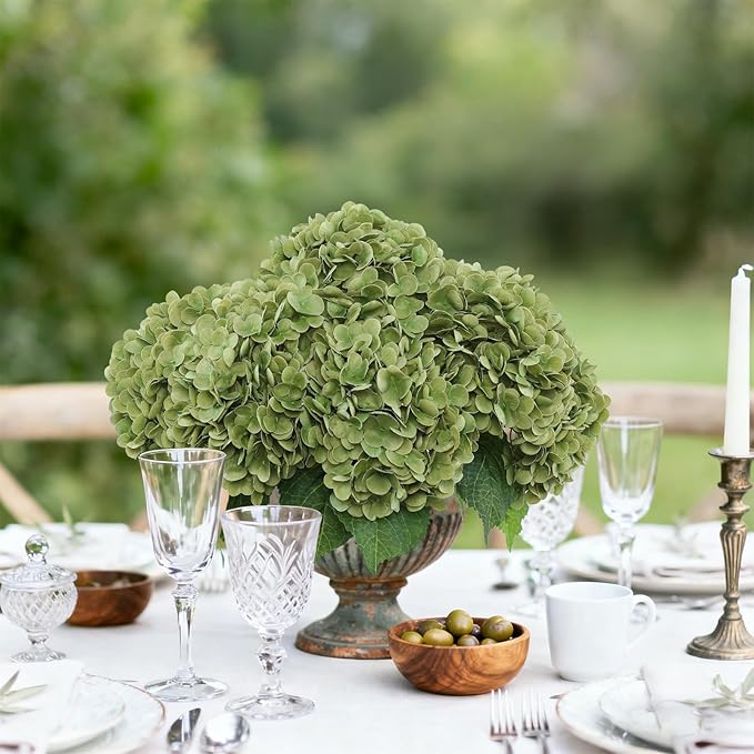 Coferset Lime Green Hydrangea Artificial Flowers 3pcs Lifelike Faux Hydrangea Real Touch Fake Flowers for Home Wedding Office Party Living Room Decoration,22inch