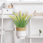 14PCS Artificial Yellow Dog Tail Grass Onion Grass UV Resistant Outdoors Faux Shrubs Ornamental Wheat Grass Cattails Faux Bushes Home Decor for Outdoor Garden