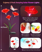 Solar Garden Lights Outdoor Waterproof 2 Pack Swaying Butterfly Light with 7- Color Changing Rose Flowers Solar Lights for Outside Garden Decor Lawn Yard Patio Path,Gifts for Mother's Day Women