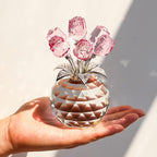 YWHL Handmade Crystal Pink Rose Flower Figurine with Round Vase, Rose Gifts for Girlfriend Wife Sister, Romantic Gifts for Mom on Mother's Day Birthday Anniversary, Wedding Home Decorations