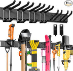 Garage Tool Organizer Wall Mount, 48" Heavy-Duty Metal Wall Organizer, 3 Rails with 6 Adjustable Hooks, Garden Storage Rack for Organization Sturdy Tool Hanging Holder for Shovel Shed Yard