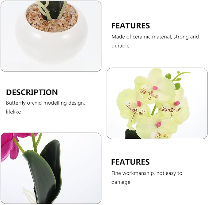 Alipis Artificial Phalaenopsis Bonsai Set 2pcs, Four-Head Simulation Orchid Flowers, Decorative Artificial Flowers for Living Room Home Decor, Floral Arrangement Accessories