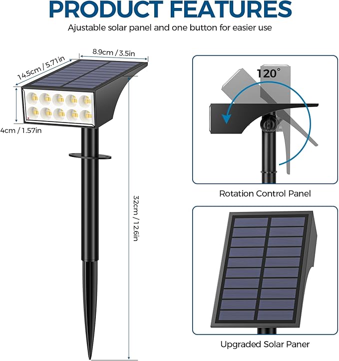 WENATY Solar Lights Outdoor Waterproof IP65, [12 Pack/4 Modes] Spot Solar Light for Outside, Dusk to Dawn LED Solar Powered Yard Garden Landscape Lighting Spotlights for Path Patio Walkway, Warm White