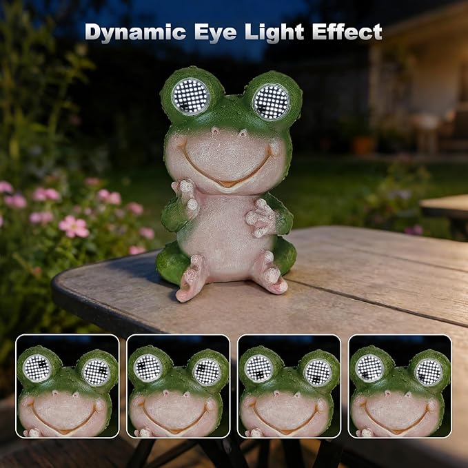 Solar Frog Garden Statue with Rotating LED Eyes Waterproof Resin Outdoor Decor, Auto On/Off Landscape Lighting for Garden, Yard, Pathway, Fence, Patio - Unique Gifts for Women, Mom, Grandma