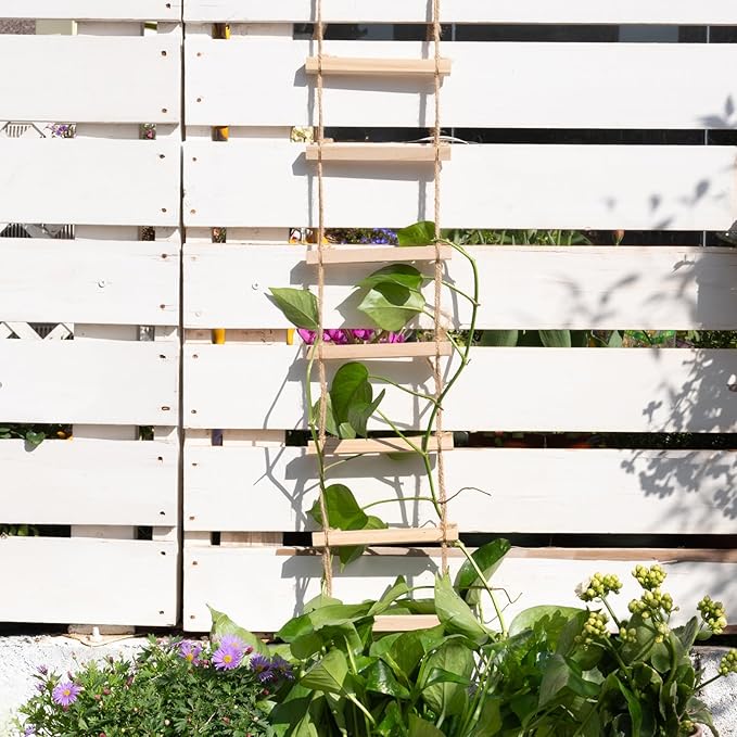 Yohsnor 2PCS Chain Trellis for Climbing Plants - Natural Wood Indoor Plant Support, Durable 6.5 Inch by 4 Feet Design, Perfect for Pothos, Ivy, and Vines with Easy Installation Hook