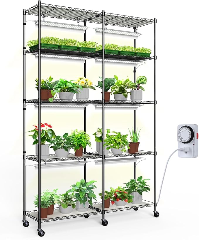 Barrina CX1 Plant Stand with Grow Lights for Indoor Plants, 5-Tier Large Tall Metal Plant Shelf with 1.6FT 160W Full Spectrum Plant Lights for Indoor Growing, 47x13.8x70.9IN