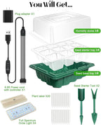 Seed Starter Tray with Grow Light (4x 24-LED), 4 Pack 48-Cell Seed Starter Kit with Humidity Domes and Timing Controller, Adjustable Brightness, Reusable Thicken Seedling Starter Tray Germination Kit