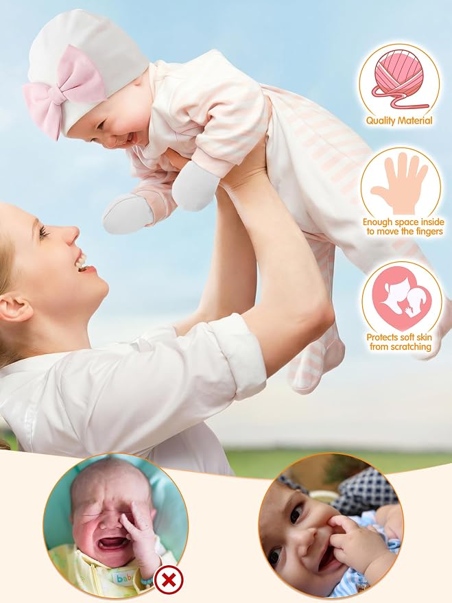 Geyoga 12 Pieces Newborn Hat Mittens Gloves Set Baby Boys Girls Cotton Baby Beanie for 0-12 Months