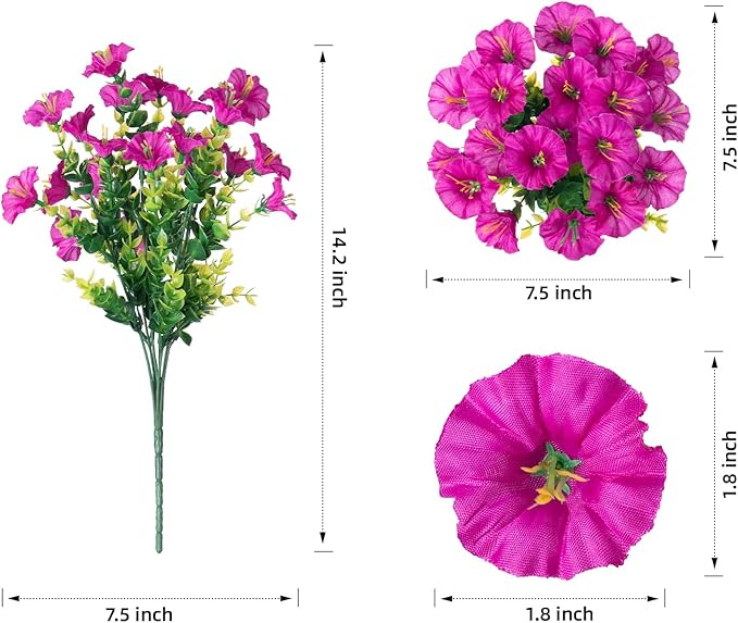 HyeFlora Artificial Flowers for Outdoors Fake Plants Outside Decoration, 12 Bundles Faux Fuchsia Morning Glory UV Resistant Look Real Silk Flowers for Outside Planter Front Door Porch Patio Yard Urn