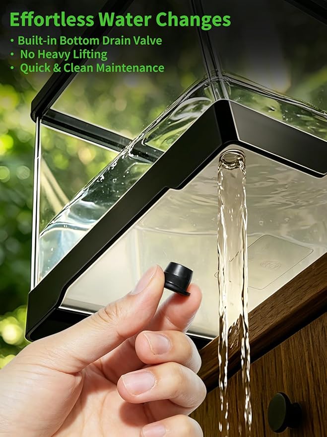 15.7in Turtle Tank Starter Kit with Basking Platform, Hang-on-Back Tank Filter, Adjustable Flow Pump & 360° Timer Basking Light, Bottom Drainage Reptile Aquarium for Small Turtles Aquatic Pets