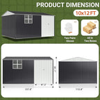 Polar Aurora 10X12 FT Metal Outdoor Storage Shed with Window, Heavy-Duty Galvanized Steel Garden Shed with Lockable Doors and 4 Vents, Large Weatherproof Tool Shed for Backyard Patio Outside, Black
