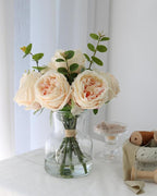 CHASMILE Lifelike Artificial Champagne Roses in Vase - Eternal Table Centerpiece for Dining Room & Kitchen Decor - Faux Flower Arrangement with Realistic Petals