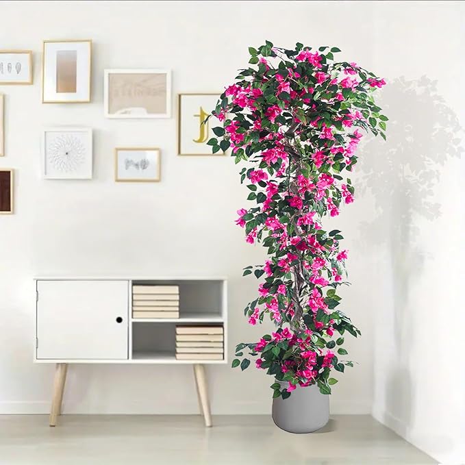 Artificial Bougainvillea Tree -6FT Faux Bougainvillea Tree with Realistic Flowers, Tall Fake Flower Tree for Indoor or Outdoor Decor, Silk Floral Plant for Living Room, Porch, Garden (Pink)