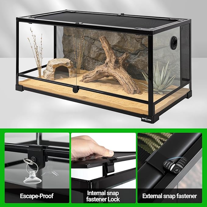 REPTI ZOO 50 Gallon Reptile Glass Tank Terrarium 2 in 1 Side Meshes and Side Glasses Double Hinge Door with Screen Ventilation Tempered Glass 36" x 18" x 17.75"
