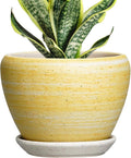 Ceramic Planter - 6 Inch Plant Pots for Indoor Outdoor Plants, Modern Indoor Flower Pots with Drainage Hole and Saucer, Round Planter, Bathroom Decor, House Warming Gifts, Textured Yellow