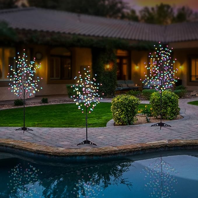 Lightshare Set of 3 LED Cherry Blossom Trees, 4FT 5FT and 6FT Lighted Artificial Trees Multicolor with Remote Contrl for Decoration Inside and Outside, Home Patio Wedding Festival Christmas Decor