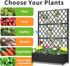 Metal Planter Box with Privacy Screen Trellis,Galvanized Raised Garden Bed On Wheels for Climbing Plants Vines, Standing Garden Flower Bed with Drainage Holes (Black, 47" L x16 W x 73" H)