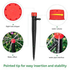 50pcs Drip Emitters for 1/4" Drip Irrigation Tubing, Adjustable 360 Degree Water Flow Drippers on 5" Arrow Stake, Garden Irrigation Drippers for (4-7mm) Watering System