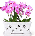 Rectangle Ceramic Orchid Pot with Holes and Saucer 12Inch Ceramic Large Pot Basin for Refilling Indoor and Outdoor Use Air Circulation Orchid Planter for Repotting Planter White