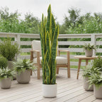 3FT Tall Artificial Trees, Fake Snake Plant with White Planter & 33 Realistic Leaves, Large Potted Artificial Sansevieria Mother in Law Tongue Plant, for Living Room Hallway Entryway