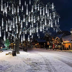 Weepong Christmas Lights Outdoor UL Certified Meteor Shower Lights 12 Inch 8 Tubes 192 LED Falling Rain Drop Icicle Snow Cascading Light for Xmas Tree Wedding Party Garden Decoration, White
