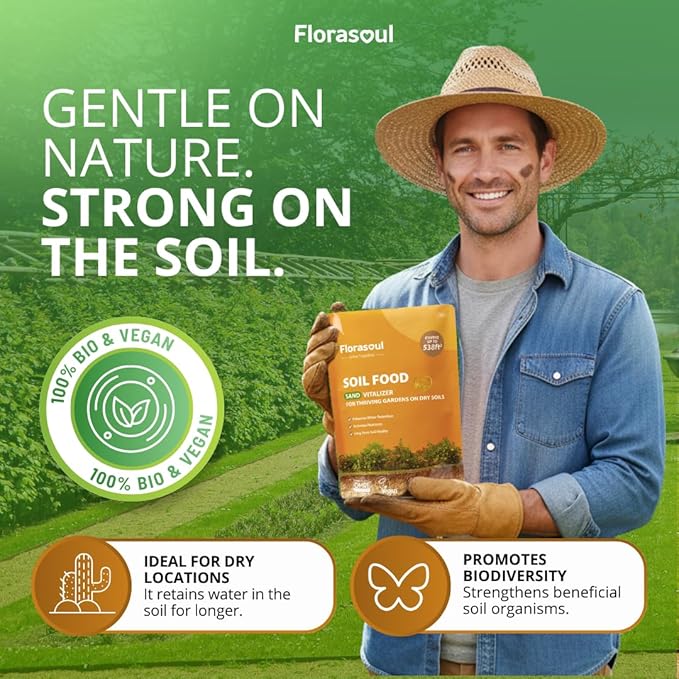 Florasoul® Organic Sandy Soil Conditioner (6.6 lbs) – High-Performance Water Retainer & Nutrient Booster – Plant-Based & Vegan – for Gardens, Lawns & Drought-Prone Areas