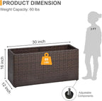 SUNNYPARK Brown Rectangular Planter Box All-Weather PE Rattan Large Modern Planters with Removable Liner Indoor Outdoor Decorative Flower Pot for Patio, Balcony, Garden