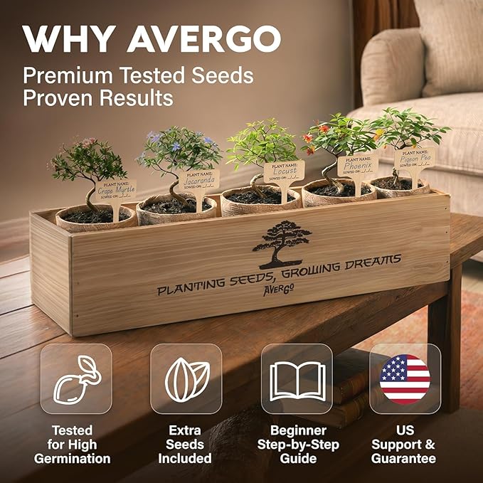 AVERGO Bonsai Tree Kit Classic - 5X Unique Japanese Bonzai Trees | Complete Indoor Bonsai Starter Kits for Growing Trees – DIY Gardening Gifts for Mother, Women & Men