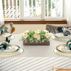 Dahey Centerpiece Table Decorations for Dining Room Farmhouse Table Centerpieces Decor Wood Tray with 3 Artificial Flowers and 2 Eucalyptus for Living Room Kitchen Table, 14.1" x 4.7" x 3.1"