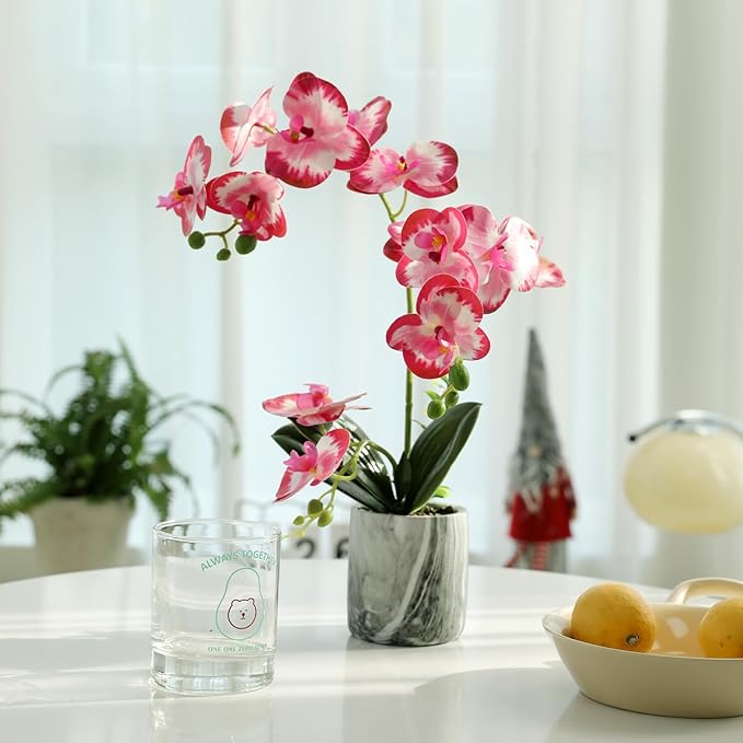Red Pink Fake Orchids Flowers in Pot Bendable Faux Orchids Artificial Flowers Washable Silk Orchid Phalaenopsis Decor for Home Wedding Table Centerpiece Bathroom Office