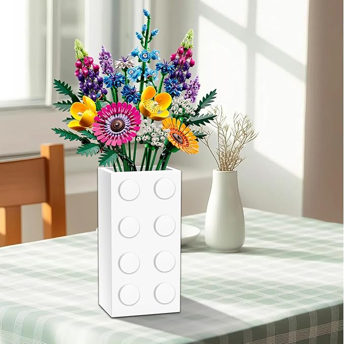 Vase for LEGO 10347 10280 10328 Flowers, for Lego Flower Bouquet Building Set,Display Stand for LegoRoses Cherry Blossom Sunflower Tulips Daffodils Lotus-Gift for Lego Flowers Lover(vase only)-White