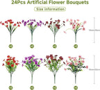 Alupssuc 24 Bundles Artificial Flowers for Outdoors Decoration, UV Resistant Silk Faux Floral Spring Summer Fake Plastic Plants Greenery for Outside Indoor Garden Porch Window Box Home Decor(4 Colors)