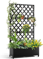 Metal Raised Garden Bed with Trellis and Wheels, 72"x35" Planter Box for Climbing Plants, Vegetables & Vines, Features Drainage Holes and Privacy Screen